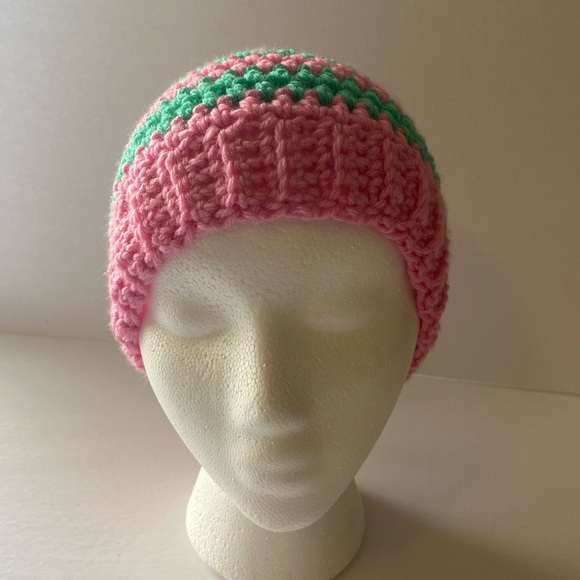 Crochet slouchy beanie handmade new pink blue - Picture 2 of 7